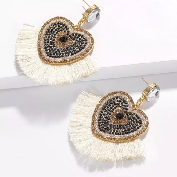 Jewelry - Western Heart Tassel Boho Earrings